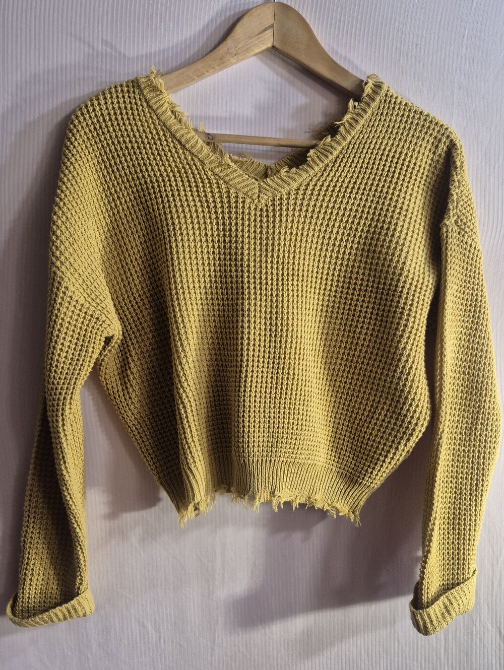 Moon & Madison S Cotton Sweater Cropped Raw Edges